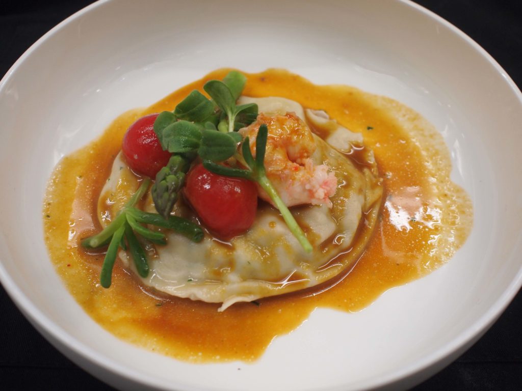 Ravioli met kip en langoustine